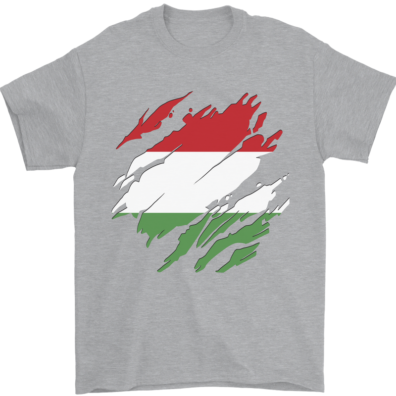 Torn Hungary Flag Hungarian Day Football Mens T-Shirt 100% Cotton Sports Grey