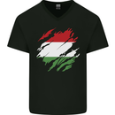 Torn Hungary Flag Hungarian Day Football Mens V-Neck Cotton T-Shirt Black