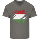 Torn Hungary Flag Hungarian Day Football Mens V-Neck Cotton T-Shirt Charcoal