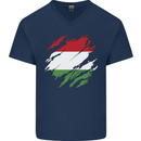 Torn Hungary Flag Hungarian Day Football Mens V-Neck Cotton T-Shirt Navy Blue