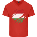 Torn Hungary Flag Hungarian Day Football Mens V-Neck Cotton T-Shirt Red