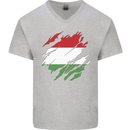 Torn Hungary Flag Hungarian Day Football Mens V-Neck Cotton T-Shirt Sports Grey