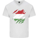 Torn Hungary Flag Hungarian Day Football Mens V-Neck Cotton T-Shirt White