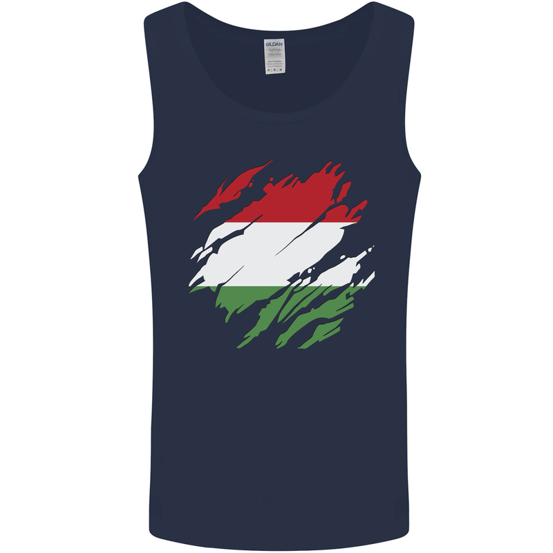 Torn Hungary Flag Hungarian Day Football Mens Vest Tank Top Navy Blue