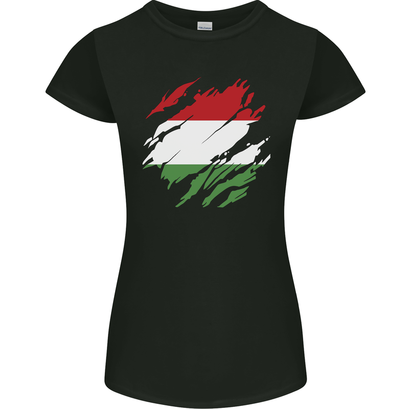 Torn Hungary Flag Hungarian Day Football Womens Petite Cut T-Shirt Black