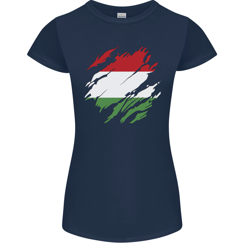 Torn Hungary Flag Hungarian Day Football Womens Petite Cut T-Shirt Navy Blue