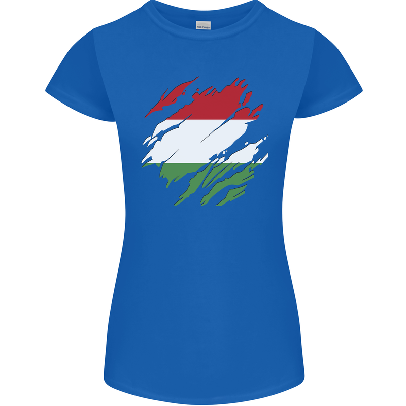 Torn Hungary Flag Hungarian Day Football Womens Petite Cut T-Shirt Royal Blue