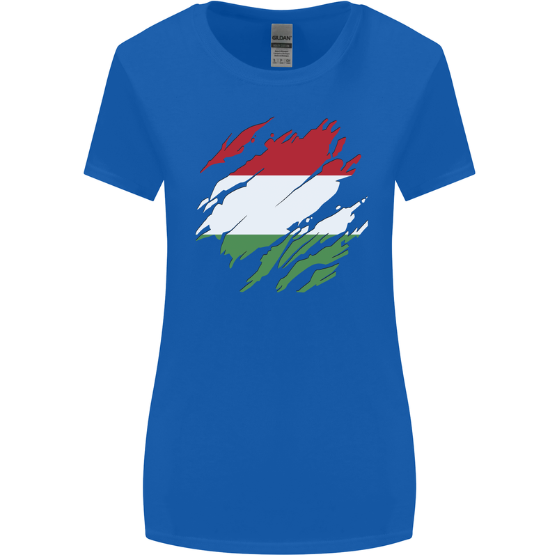 Torn Hungary Flag Hungarian Day Football Womens Wider Cut T-Shirt Royal Blue