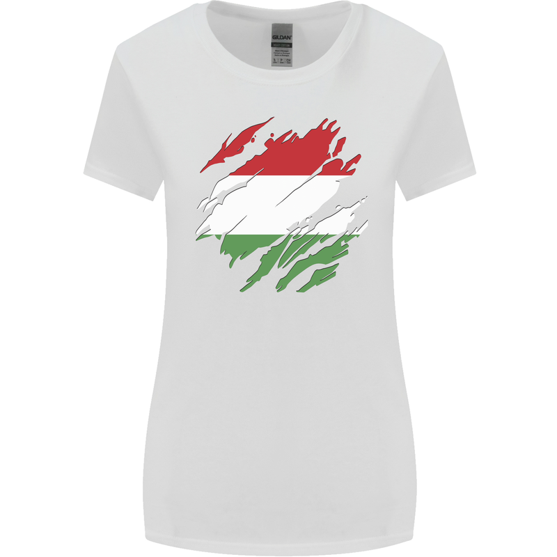 Torn Hungary Flag Hungarian Day Football Womens Wider Cut T-Shirt White