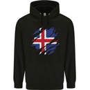 Torn Iceland Flag Icelander Day Football Childrens Kids Hoodie Black