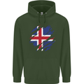 Torn Iceland Flag Icelander Day Football Childrens Kids Hoodie Forest Green
