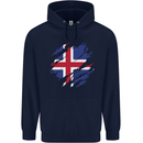 Torn Iceland Flag Icelander Day Football Childrens Kids Hoodie Navy Blue