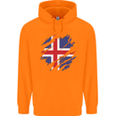 Torn Iceland Flag Icelander Day Football Childrens Kids Hoodie Orange