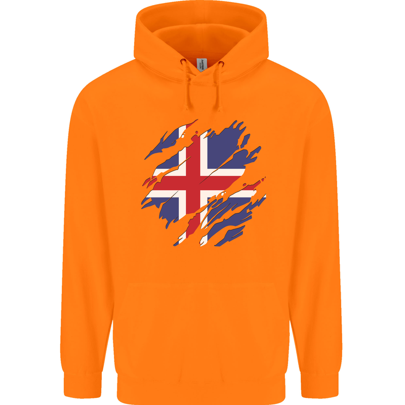 Torn Iceland Flag Icelander Day Football Childrens Kids Hoodie Orange