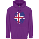 Torn Iceland Flag Icelander Day Football Childrens Kids Hoodie Purple