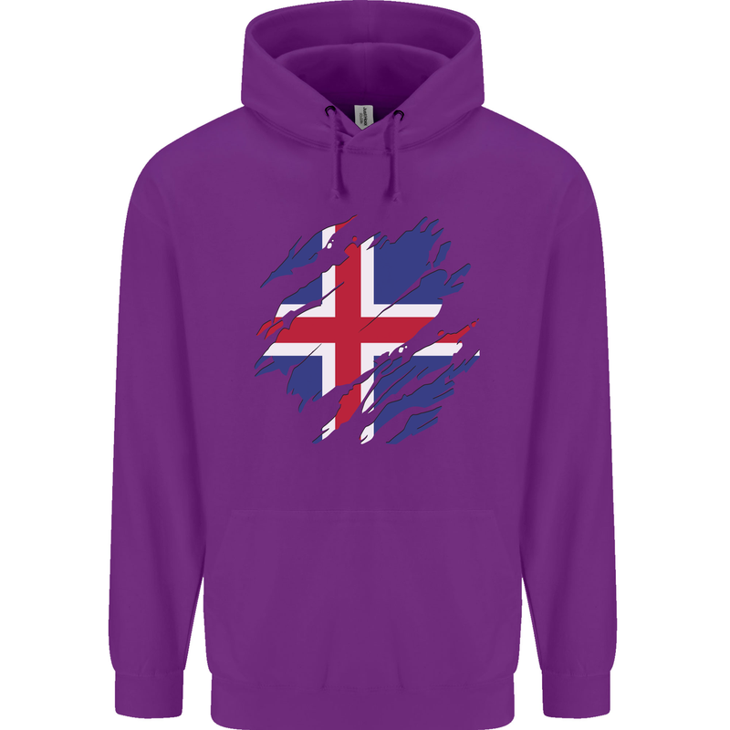 Torn Iceland Flag Icelander Day Football Childrens Kids Hoodie Purple