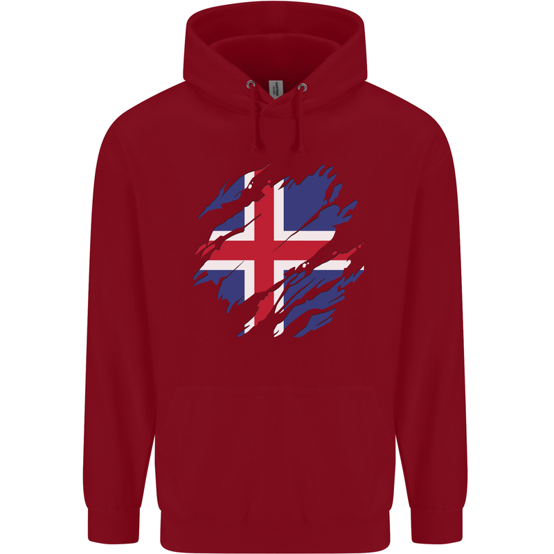 Torn Iceland Flag Icelander Day Football Childrens Kids Hoodie Red