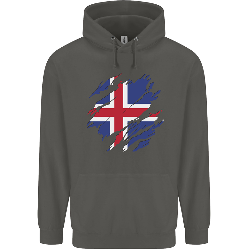 Torn Iceland Flag Icelander Day Football Childrens Kids Hoodie Storm Grey