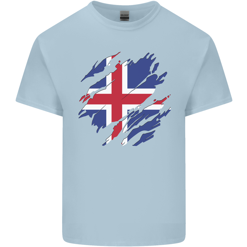 Torn Iceland Flag Icelander Day Football Kids T-Shirt Childrens Light Blue