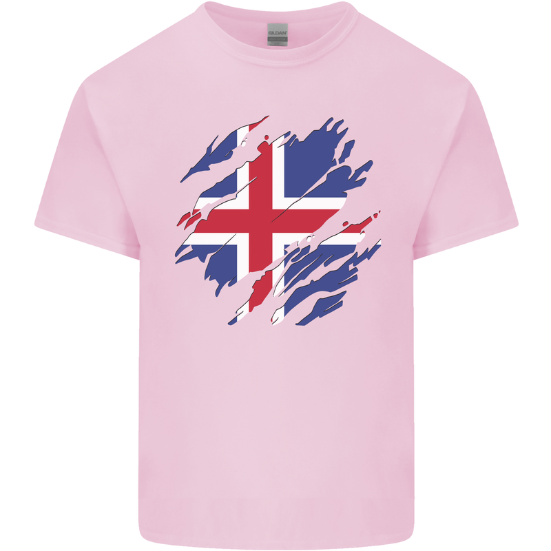 Torn Iceland Flag Icelander Day Football Kids T-Shirt Childrens Light Pink