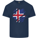 Torn Iceland Flag Icelander Day Football Kids T-Shirt Childrens Navy Blue