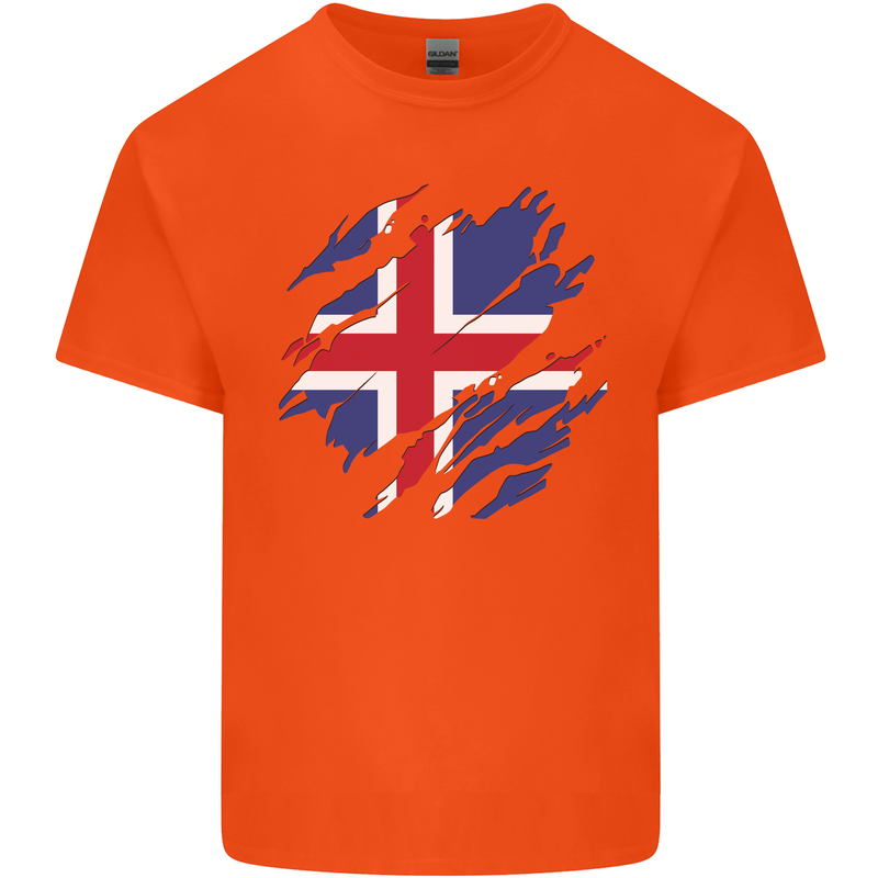 Torn Iceland Flag Icelander Day Football Kids T-Shirt Childrens Orange