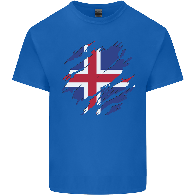 Torn Iceland Flag Icelander Day Football Kids T-Shirt Childrens Royal Blue