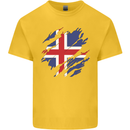 Torn Iceland Flag Icelander Day Football Kids T-Shirt Childrens Yellow
