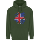 Torn Iceland Flag Icelander Day Football Mens 80% Cotton Hoodie Forest Green