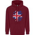 Torn Iceland Flag Icelander Day Football Mens 80% Cotton Hoodie Maroon