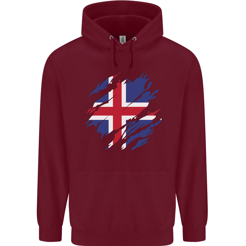 Torn Iceland Flag Icelander Day Football Mens 80% Cotton Hoodie Maroon