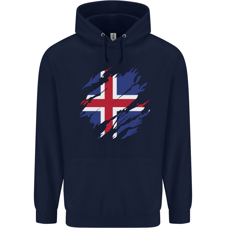 Torn Iceland Flag Icelander Day Football Mens 80% Cotton Hoodie Navy Blue