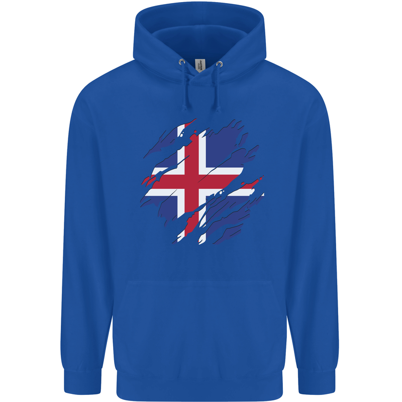 Torn Iceland Flag Icelander Day Football Mens 80% Cotton Hoodie Royal Blue