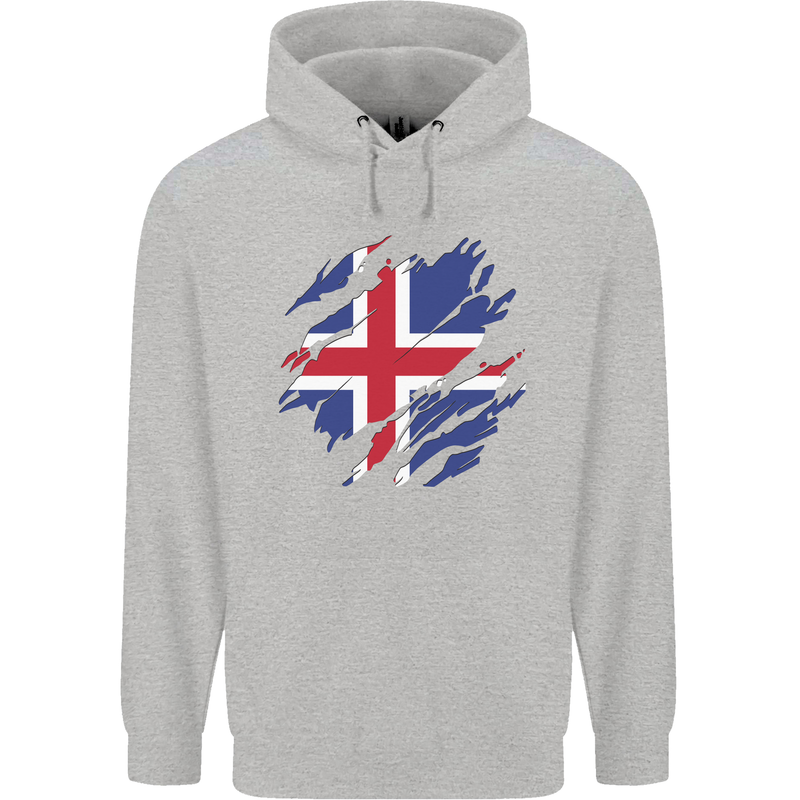 Torn Iceland Flag Icelander Day Football Mens 80% Cotton Hoodie Sports Grey