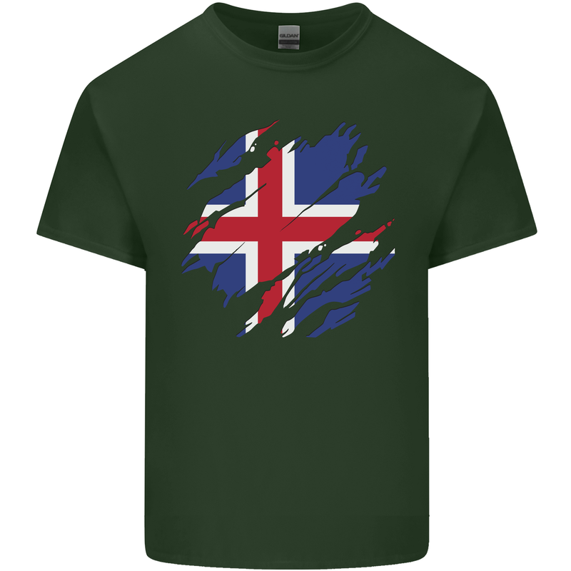 Torn Iceland Flag Icelander Day Football Mens Cotton T-Shirt Tee Top Forest Green