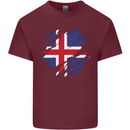 Torn Iceland Flag Icelander Day Football Mens Cotton T-Shirt Tee Top Maroon