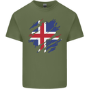 Torn Iceland Flag Icelander Day Football Mens Cotton T-Shirt Tee Top Military Green