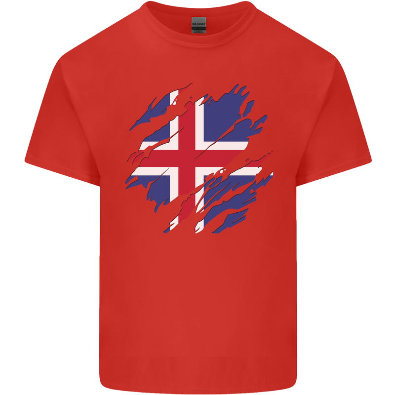 Torn Iceland Flag Icelander Day Football Mens Cotton T-Shirt Tee Top Red