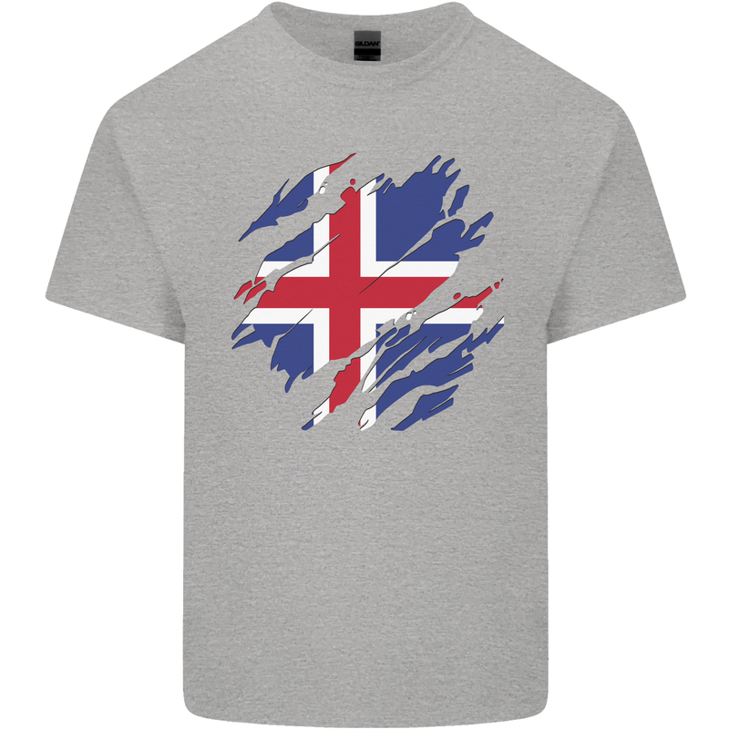 Torn Iceland Flag Icelander Day Football Mens Cotton T-Shirt Tee Top Sports Grey