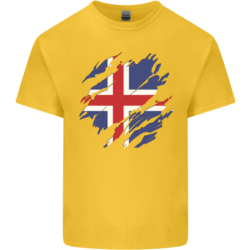 Torn Iceland Flag Icelander Day Football Mens Cotton T-Shirt Tee Top Yellow