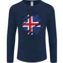 Torn Iceland Flag Icelander Day Football Mens Long Sleeve T-Shirt Navy Blue