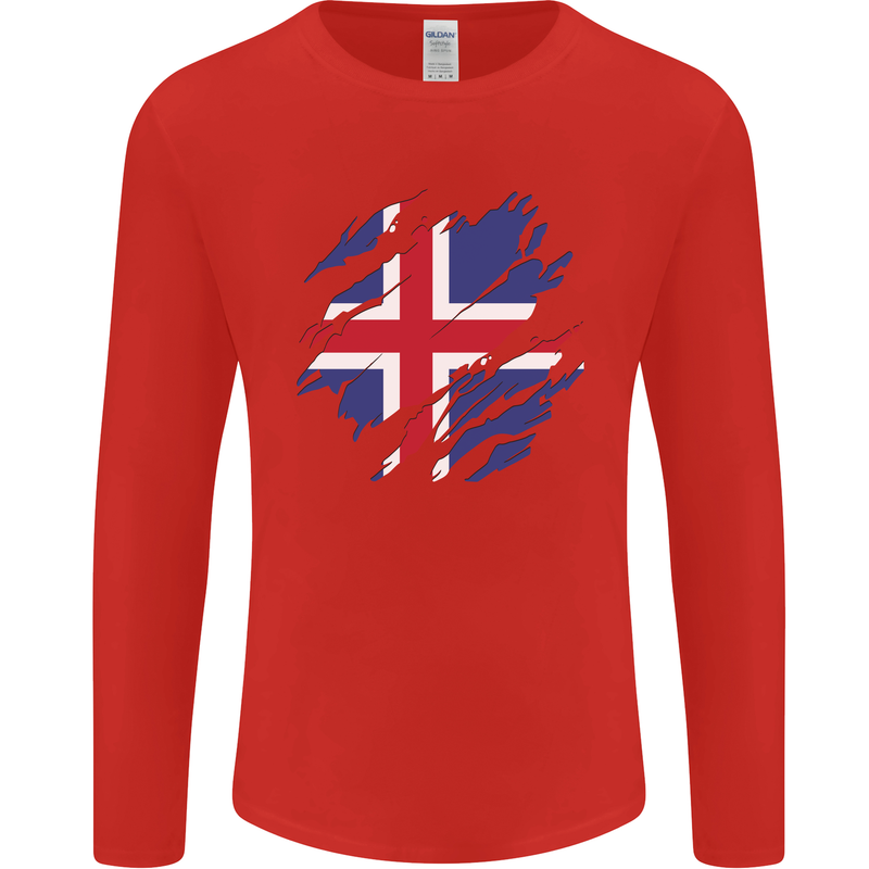 Torn Iceland Flag Icelander Day Football Mens Long Sleeve T-Shirt Red
