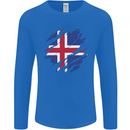 Torn Iceland Flag Icelander Day Football Mens Long Sleeve T-Shirt Royal Blue