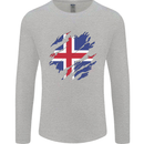 Torn Iceland Flag Icelander Day Football Mens Long Sleeve T-Shirt Sports Grey