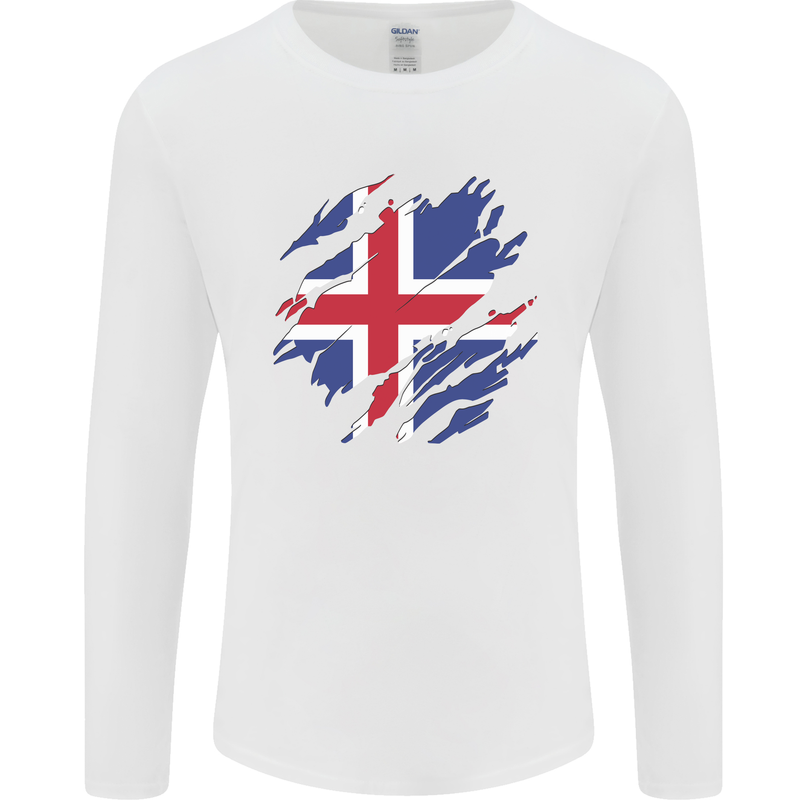 Torn Iceland Flag Icelander Day Football Mens Long Sleeve T-Shirt White