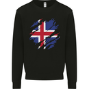 Torn Iceland Flag Icelander Day Football Mens Sweatshirt Jumper Black