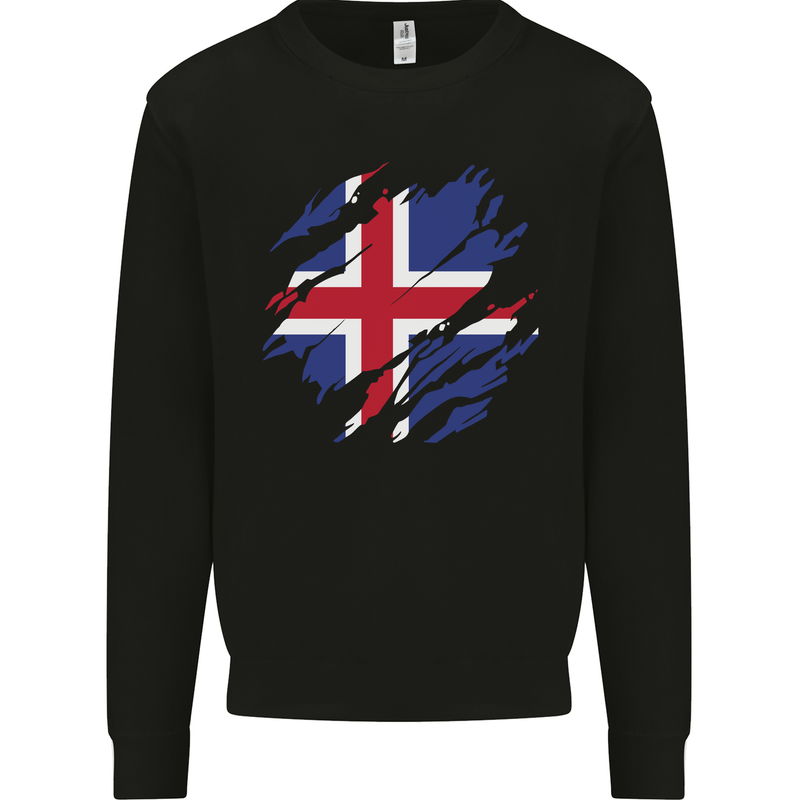 Torn Iceland Flag Icelander Day Football Mens Sweatshirt Jumper Black