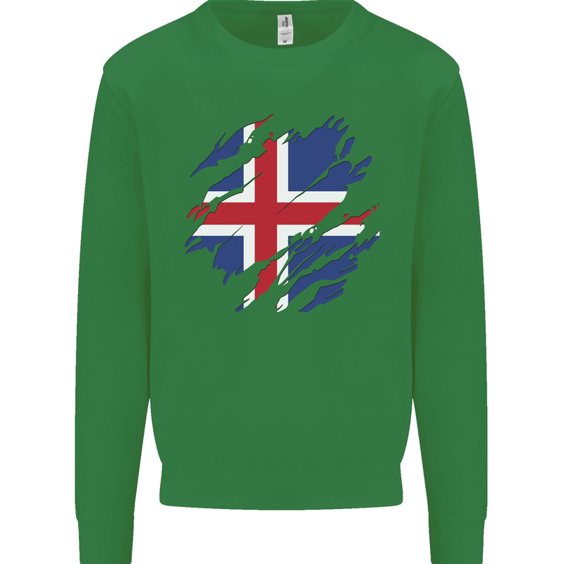 Torn Iceland Flag Icelander Day Football Mens Sweatshirt Jumper Irish Green