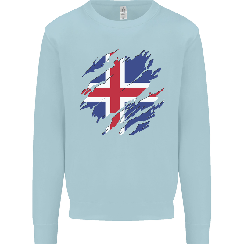 Torn Iceland Flag Icelander Day Football Mens Sweatshirt Jumper Light Blue