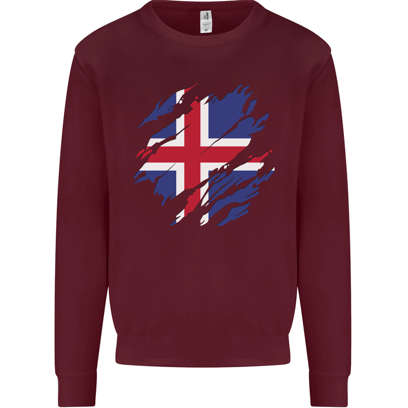 Torn Iceland Flag Icelander Day Football Mens Sweatshirt Jumper Maroon